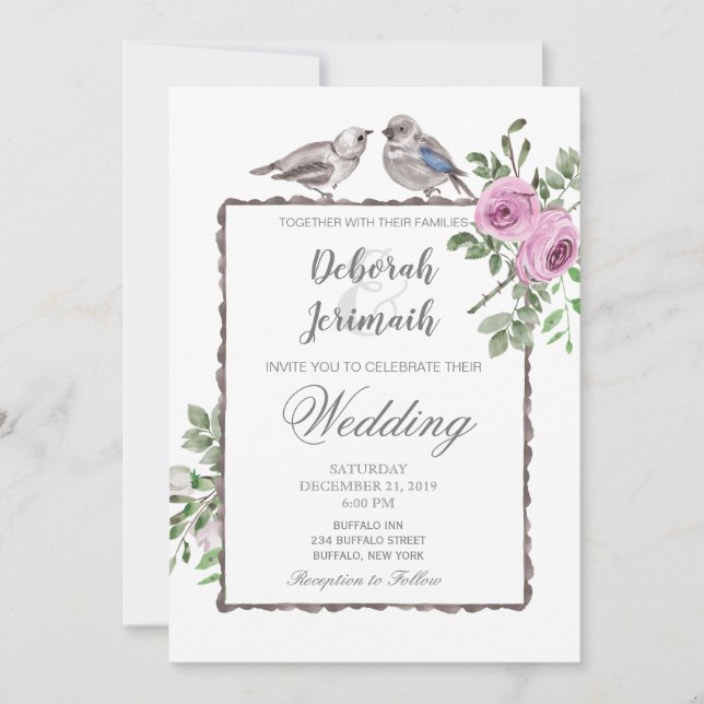 Birds & Flowers Spring Summer Wedding Invitation (Front)