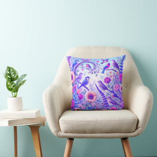 birds flowers throw pillow