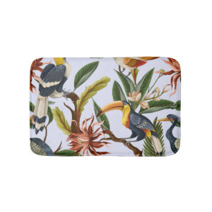 Birds & Flowers: Tropical Vintage Pattern. Bath Mat
