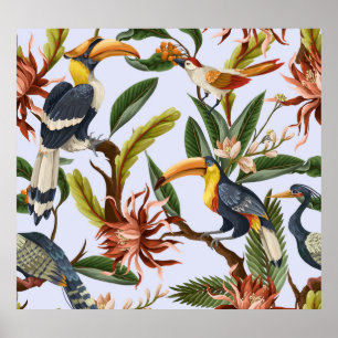 Birds & Flowers: Tropical Vintage Pattern. Poster