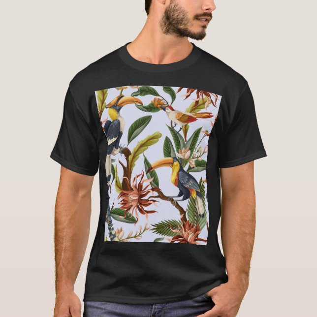 Birds & Flowers: Tropical Vintage Pattern. T-Shirt (Front)
