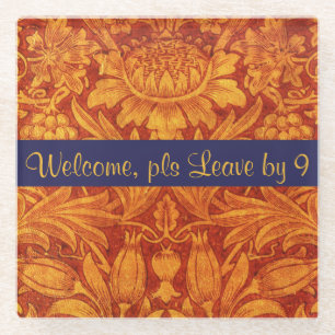 Birds & Flowers Welcome, Pls Leave by 9  Glass Coaster