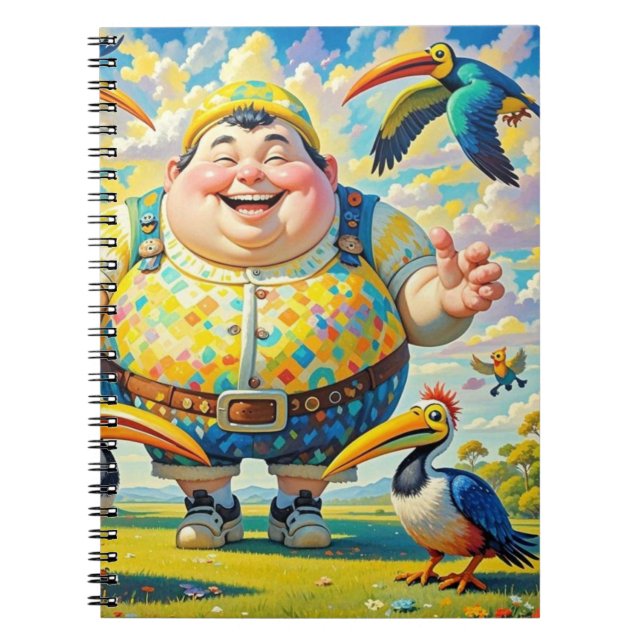 Birds flying around a happy man notebook (Front)