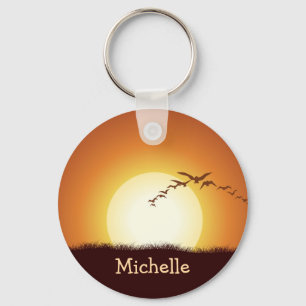 Birds Flying at Sunset Personalized Keychain
