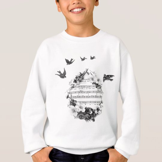 Birds Flying French Sheet Music Flowers Wreath Bir Sweatshirt