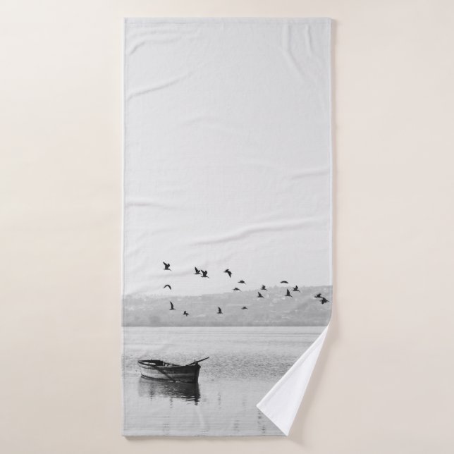 BIRDS FLYING OVER BOAT BATH TOWEL (Bath Towel)