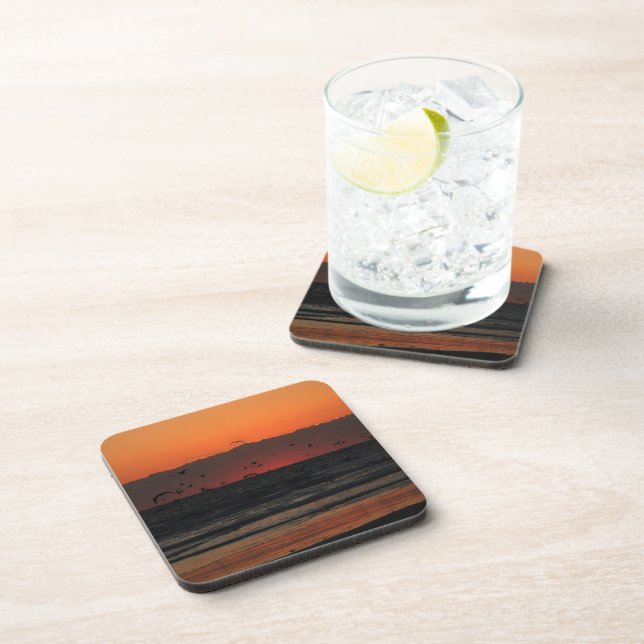 Birds Flying Over Water Sunrise Photograph Coaster (Right Side)