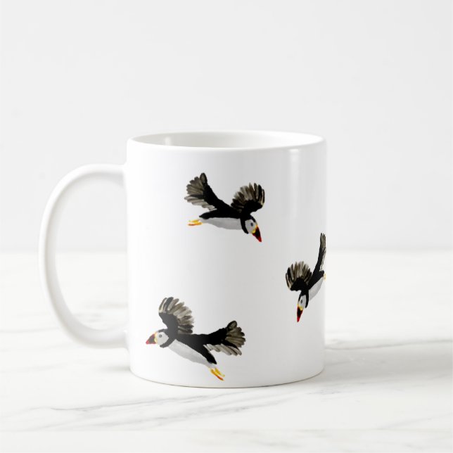 Birds Flying Puffin Fun Coffee Mug (Left)
