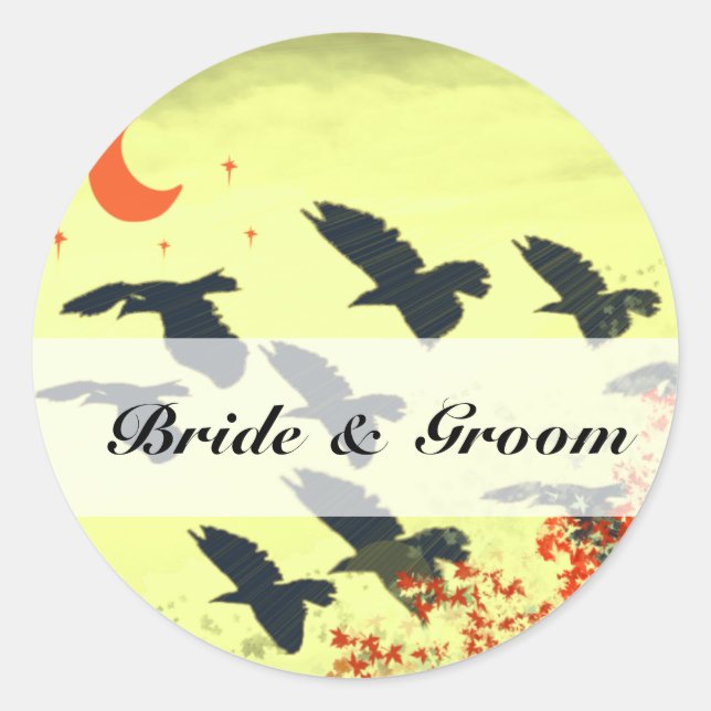 Birds Flying Red Moon Classic Round Sticker (Front)