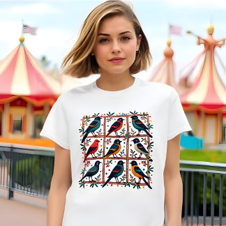 Birds Folk Art - 3x3 Bird Lover Earthy & Rustic T-Shirt