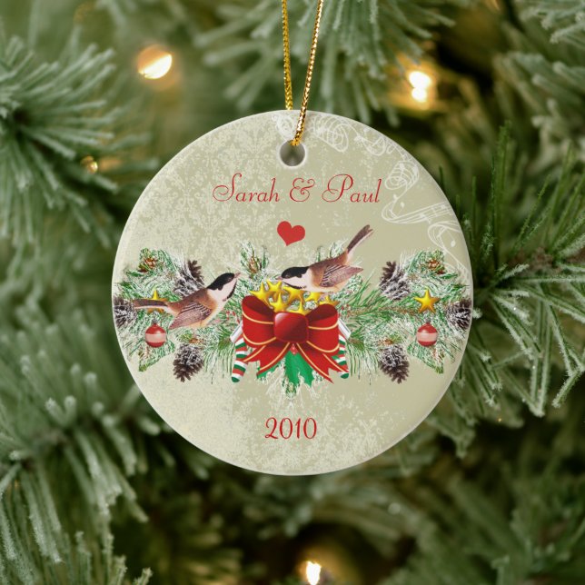 Birds Garland & Pinecones Christmas Photo Ornament (Tree)