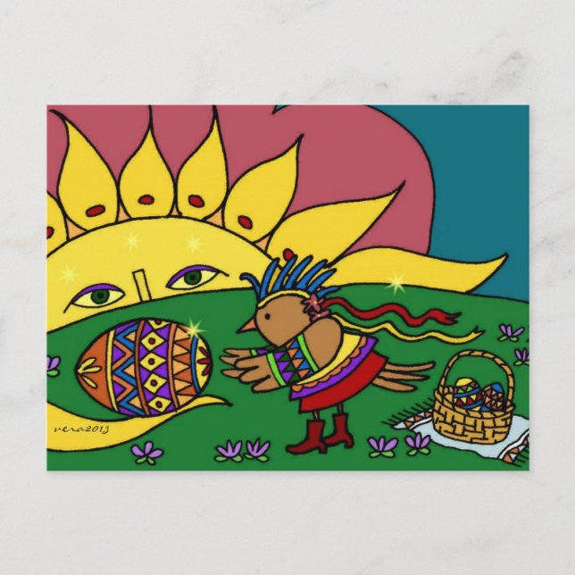 Bird's Gift from the Sun Ukrainian Folk Art Postcard (Front)