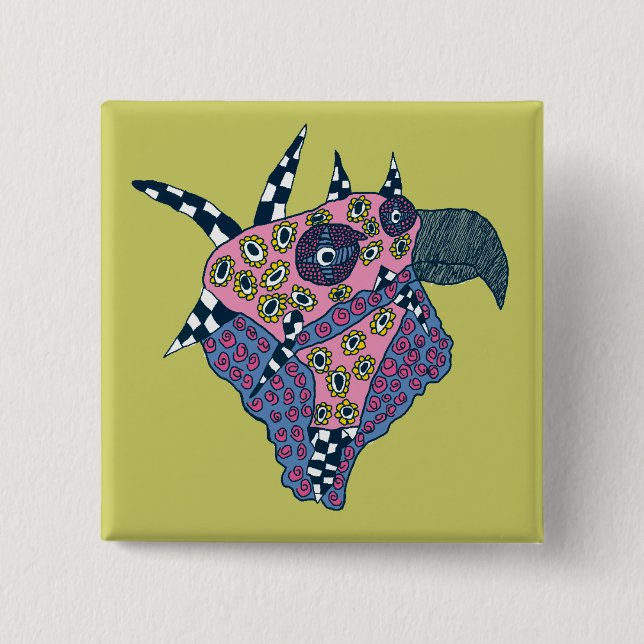 Bird's Head 2 Inch Square Button (Front)