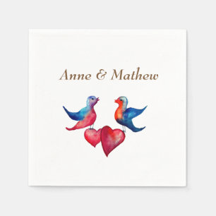 Birds, hearts, Personalized Wedding Napkins