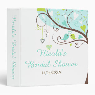 Birds Hearts Tree Blue and Green Bridal Shower Binder