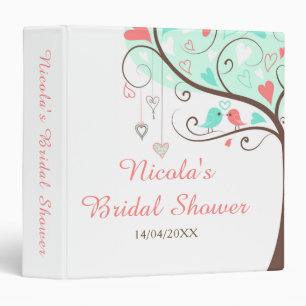 Birds Hearts Tree Mint and Coral Bridal Shower Binder