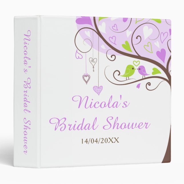 Birds Hearts Tree Purple and Green Bridal Shower Binder (Front/Spine)