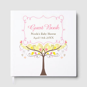 Birds Hearts Tree Yellow and Coral Baby Shower Guest Book