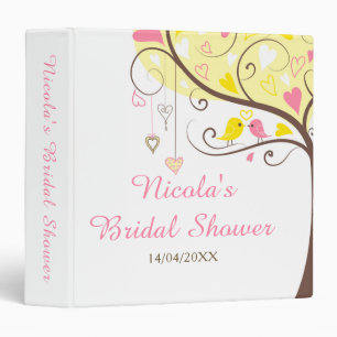 Birds Hearts Tree Yellow and Coral Bridal Shower Binder