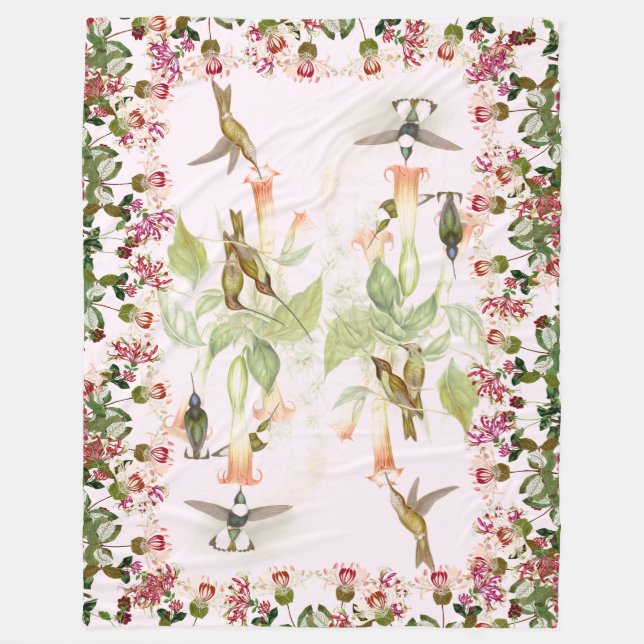 Birds Hummingbirds Animals Floral Fleece Blanket (Front)