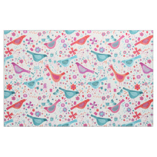 Birds in a Garden Modern Boho Watercolor Fabric