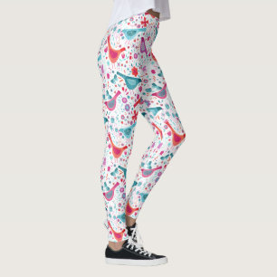 Birds in a Garden Modern Boho Watercolor Leggings