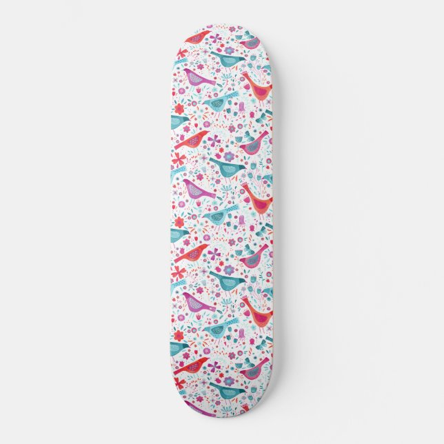 Birds in a Garden Modern Boho Watercolor Skateboard (Front)