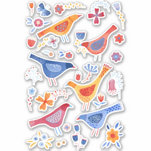Birds in a Garden Watercolor Nature Painting (Front)