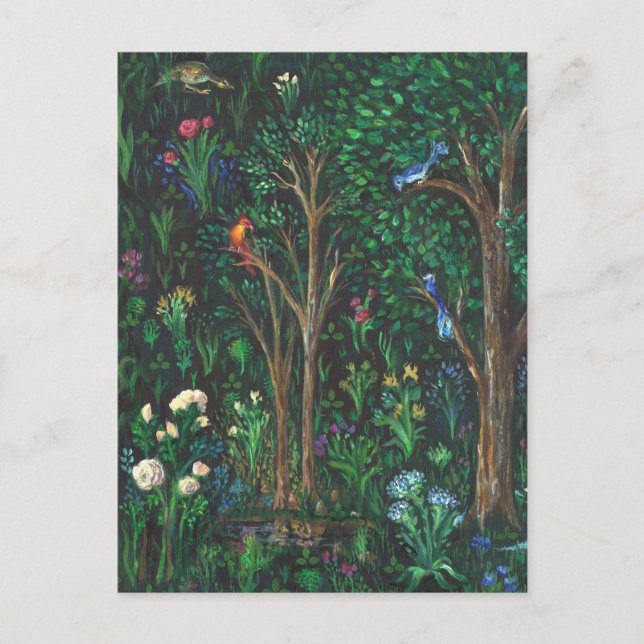 "Birds in a Medieval Forest." (Pond Detail) Postcard (Front)