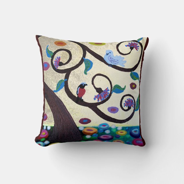 Birds in a tree - art nouveau throw pillow (Front)