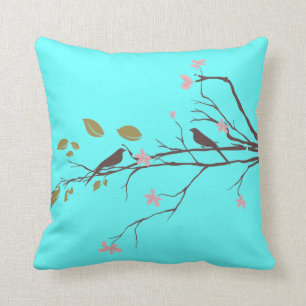 birds in cherry blossom throw pillow
