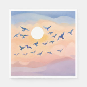 Birds in Flight Sunset Nature Watercolor Napkin