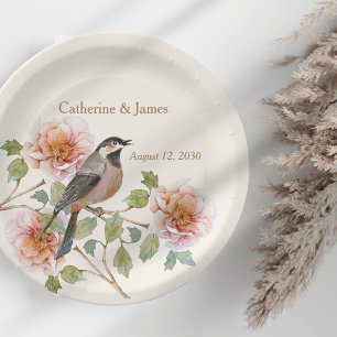 Birds in Flowers Wedding Paper Plate