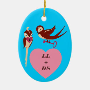 Birds in Love Key to my Heart Ceramic Ornament