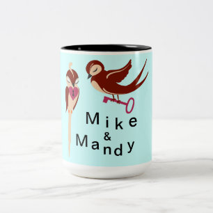 Birds in Love Key to my Heart Two-Tone Coffee Mug