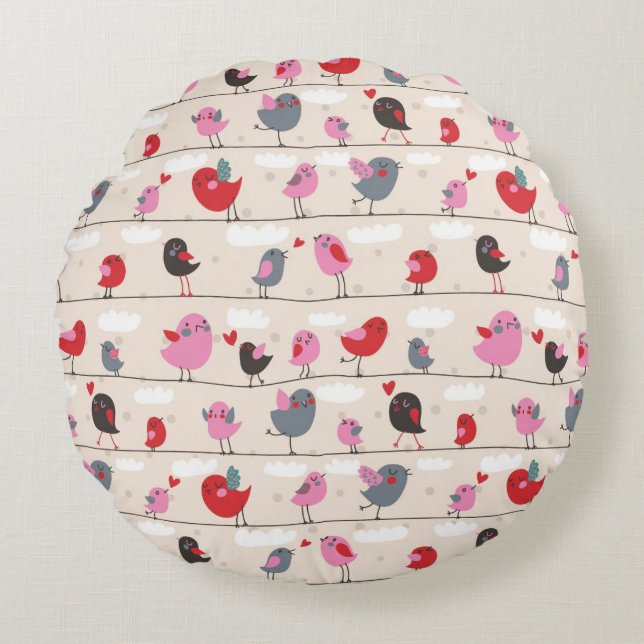 Birds in Love Round Pillow (Front)