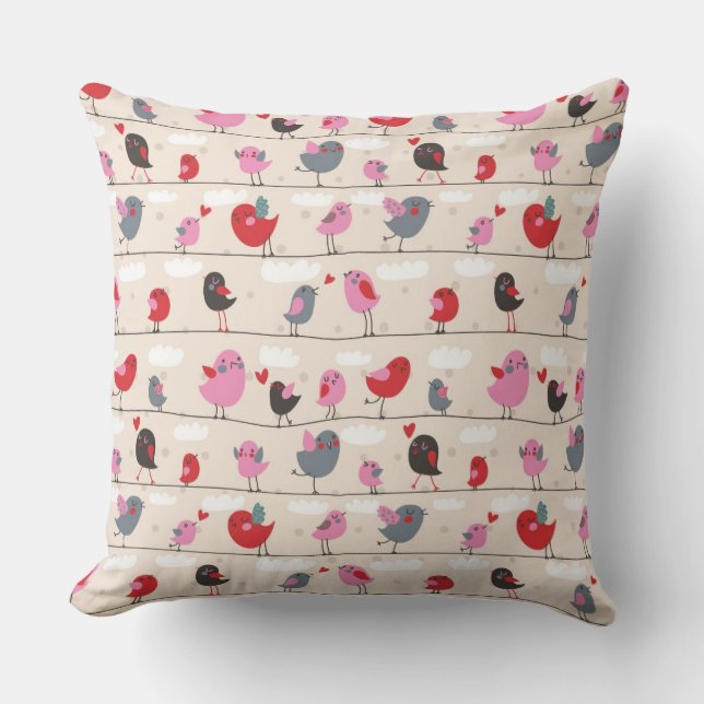 Birds in Love Throw Pillow (Front)