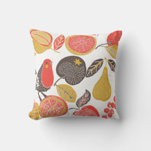 Birds in Lush Fruit Garden Throw Pillow