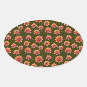 Birds in Magnolias with Dark Olive background,  Oval Sticker