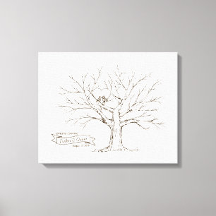 Birds in Oak Tree Heart Fingerprint Guestbook