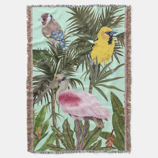 Birds in Paradise Throw Blanket (Front Vertical)