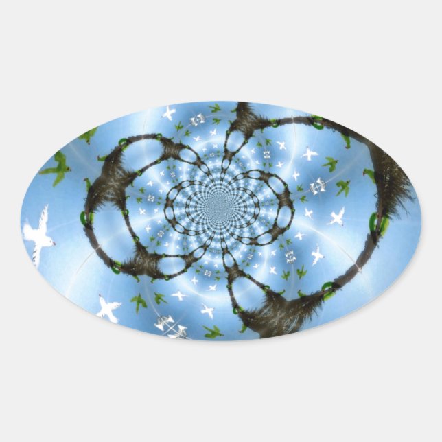 Birds in Paradise White and Blue Oval Sticker (Front)