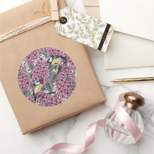 Birds in pink lilac garden classic round sticker