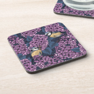 Birds in pink lilac garden coaster