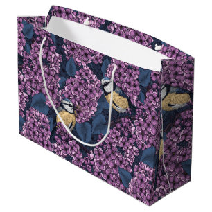 Birds in pink lilac garden large gift bag