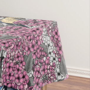 Birds in pink lilac garden tablecloth