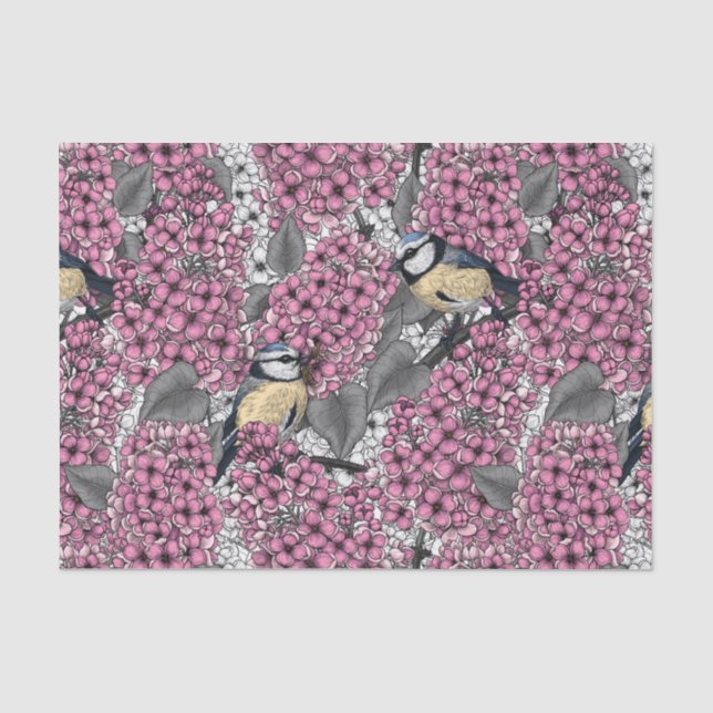 Birds in pink lilac garden tissue paper (Front)