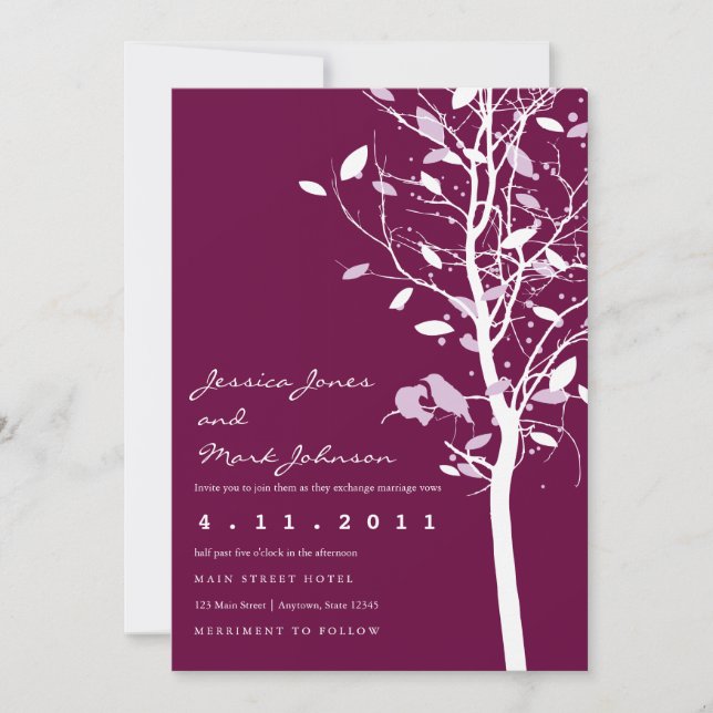 Birds in Plum Tree with Leaves Invitation (Front)