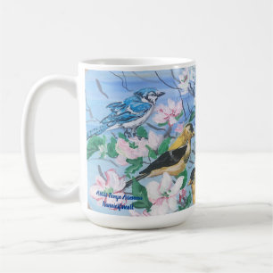 Birds in the backyard Hand Painted Art Coffee Mug