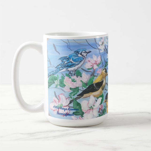 Birds in the backyard Hand Painted Art Coffee Mug (Left)